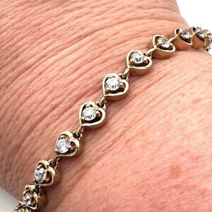 Womens Bracelet Gold Over Sterling Silver Cubic Zirconia Heart Design 7 Inch